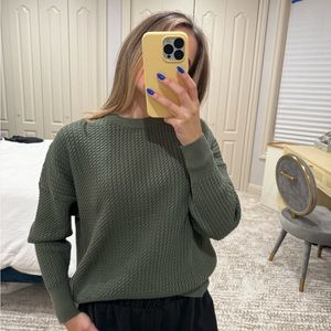 Point Olive Green Cable Knit Sweater